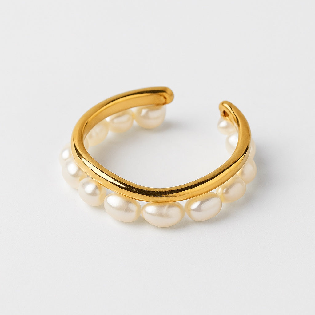 Double Band Ring with Freshwater Pearls