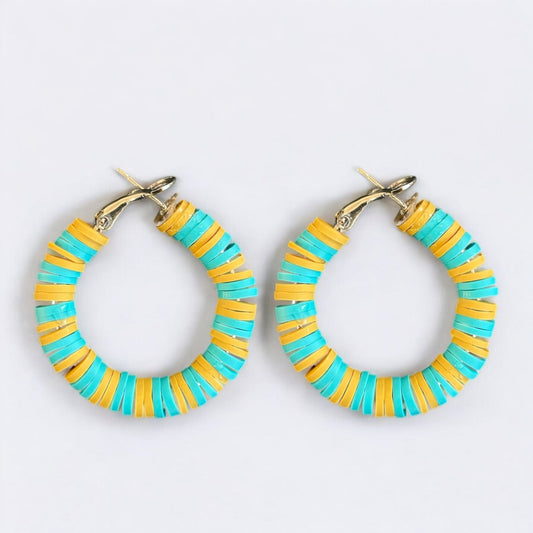 Colourful Pastel Hoops - 22mm Metal Earrings in Turquoise and Sand - lucy andy jewellery