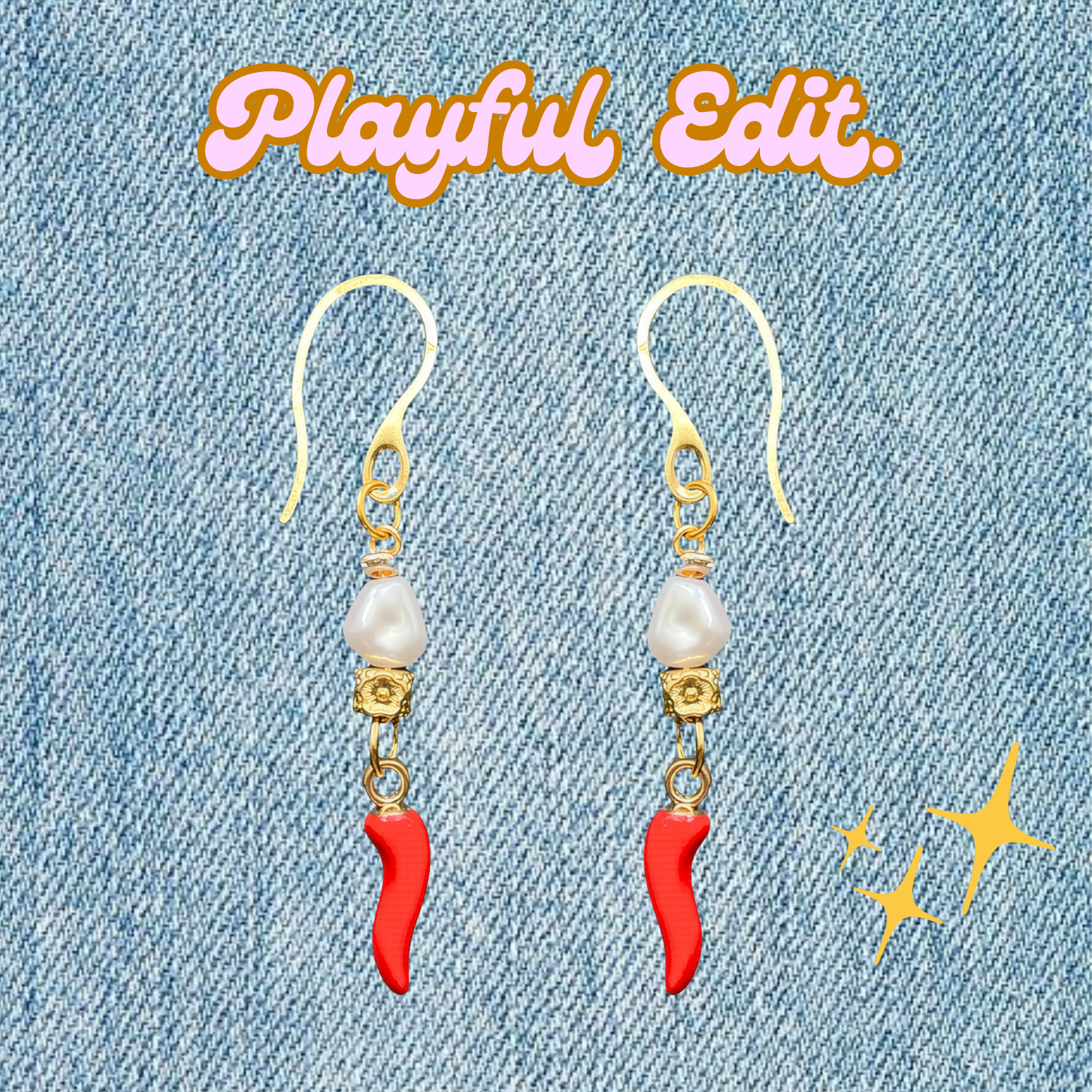 Amalfi Spice Earrings – Pearl, Floral Beads & Acrylic Chilli Charm