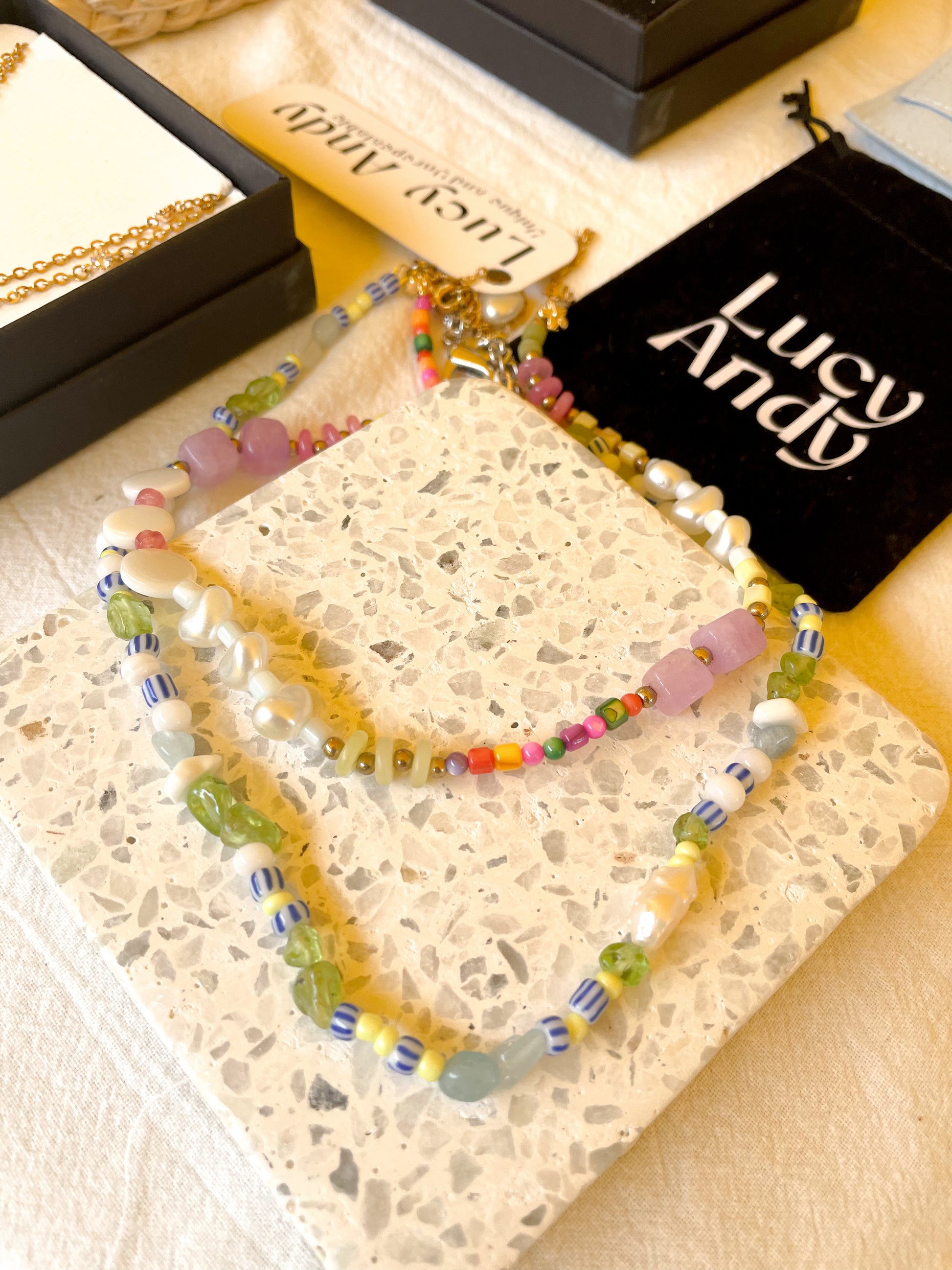 Edén – Colourful Gemstone & Pearl Beaded Necklace (Silver or Gold)