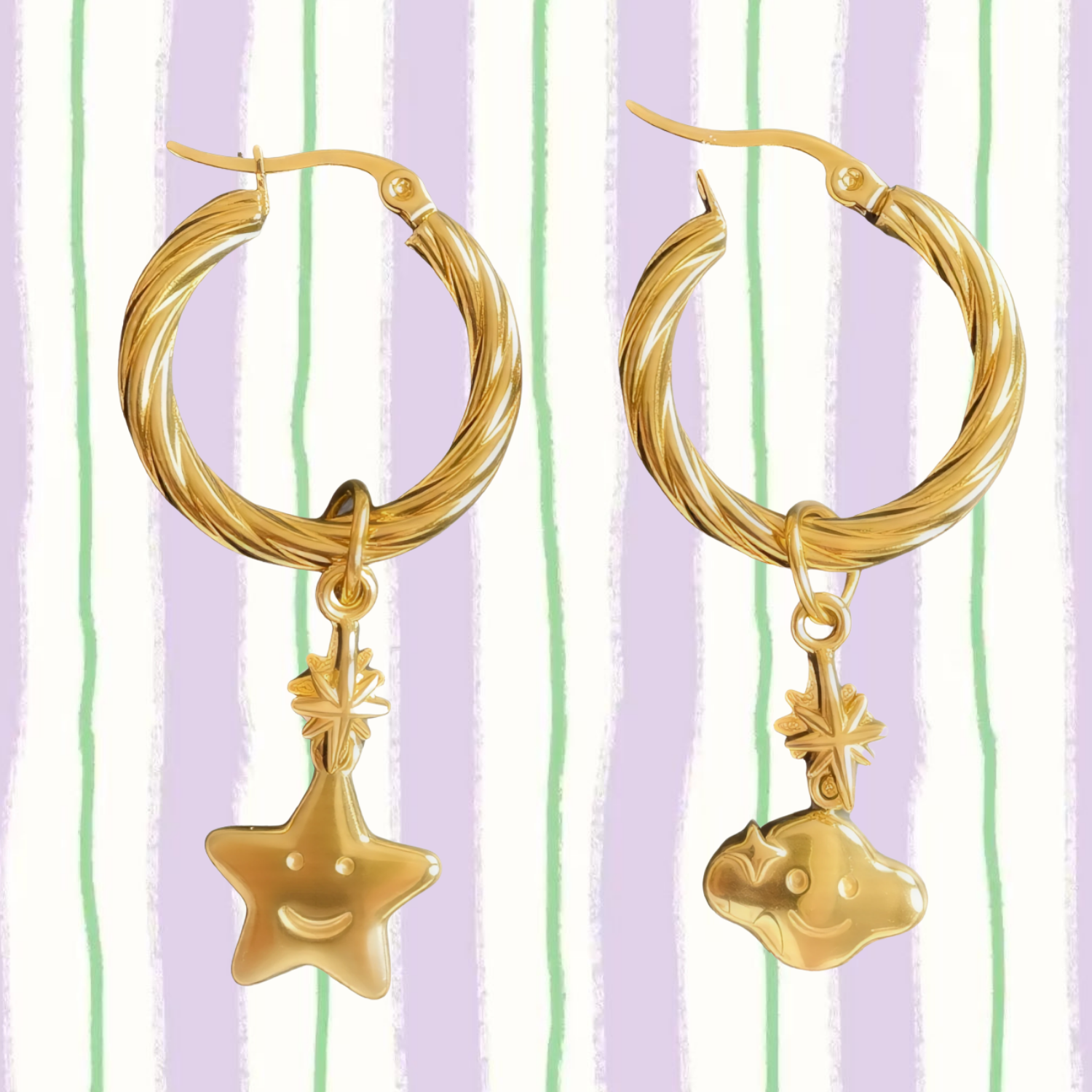 Sunny Side Hoops – Star & Cloud
