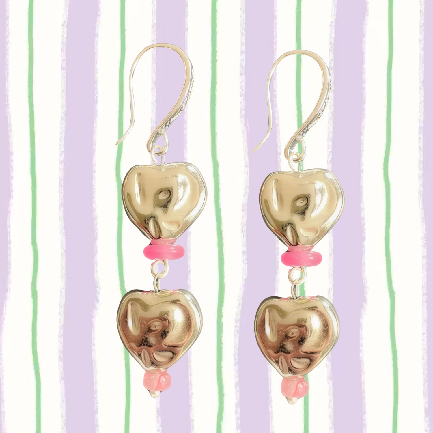 Sweetheart – Chunky Heart Drop Earrings in Silver & Pink (Playful Edit)