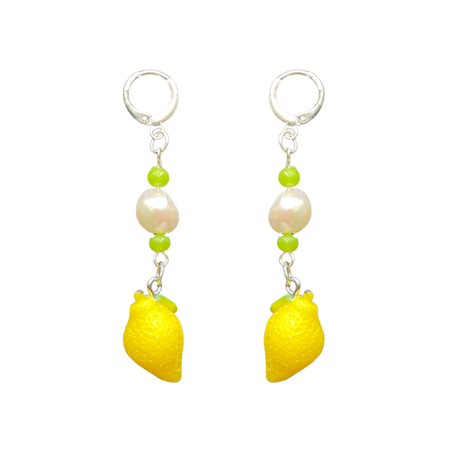 Limoncello Huggies – Sterling Silver Earrings with Freshwater Pearl & Lemon Charm