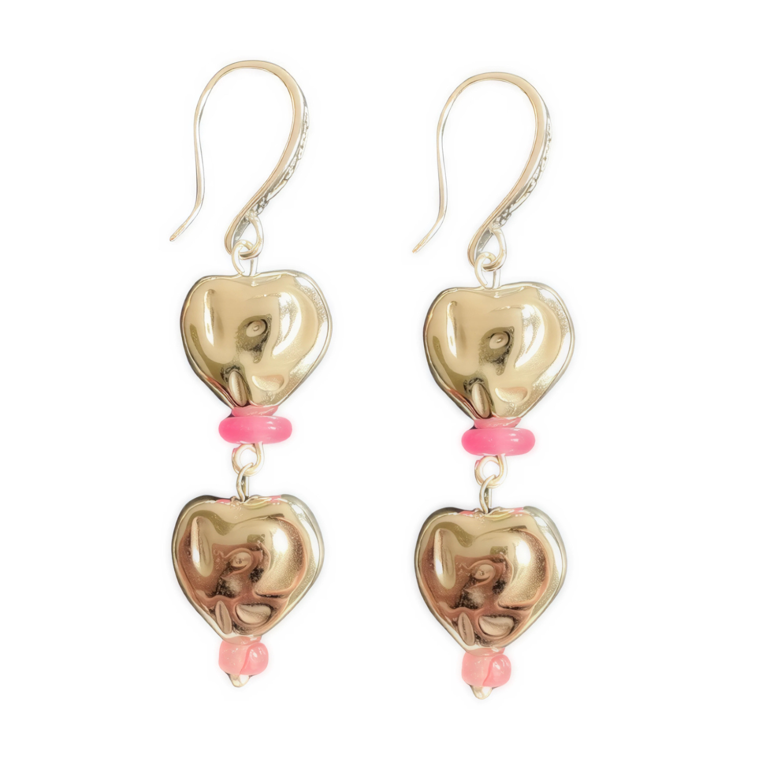 Sweetheart – Chunky Heart Drop Earrings in Silver & Pink (Playful Edit)