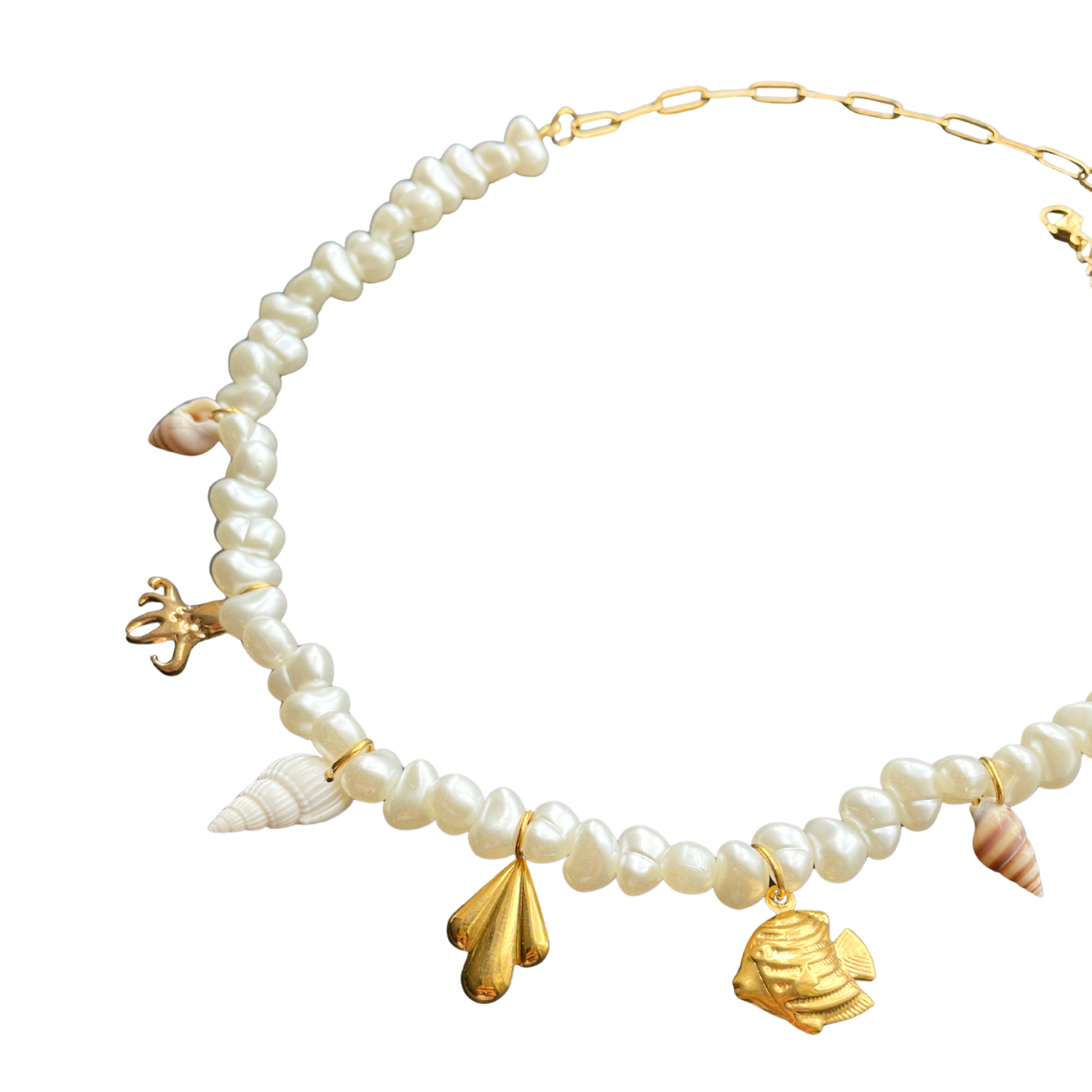 Sirena Necklace – Acrylic Pearl Choker with Ocean Charms