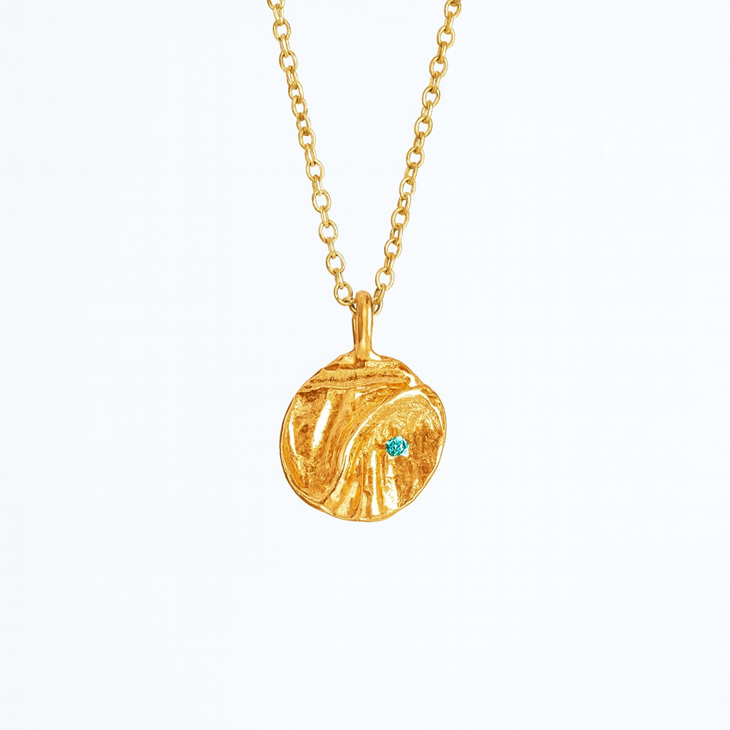 Helena- Organic Gold Pendant Necklace with Green Zirconia