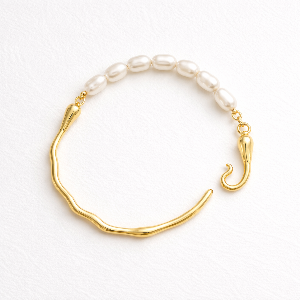Chunky 18K Gold Plated Bracelet With Freshwater Cultured Pearls