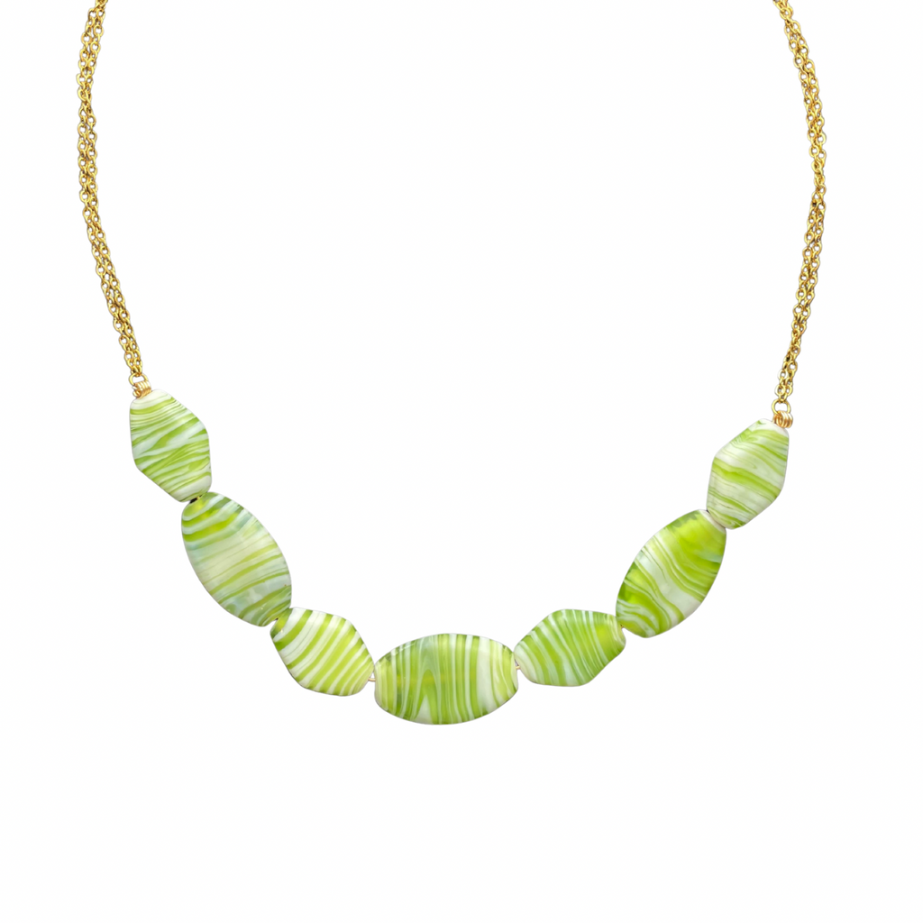 Lima Marbled – Green Marbled Bead Necklace with 18K Gold Plated Chain