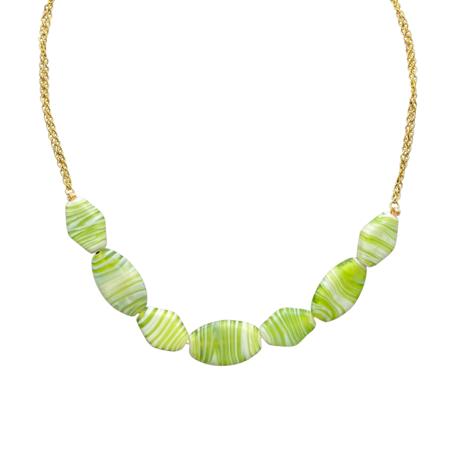 Lima Marbled – Green Marbled Bead Necklace with 18K Gold Plated Chain
