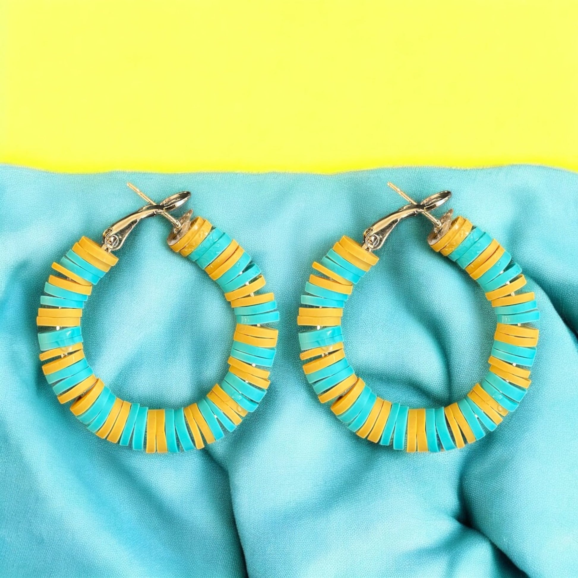 Colourful Pastel Hoops - 22mm Metal Earrings in Turquoise and Sand - lucy andy jewellery