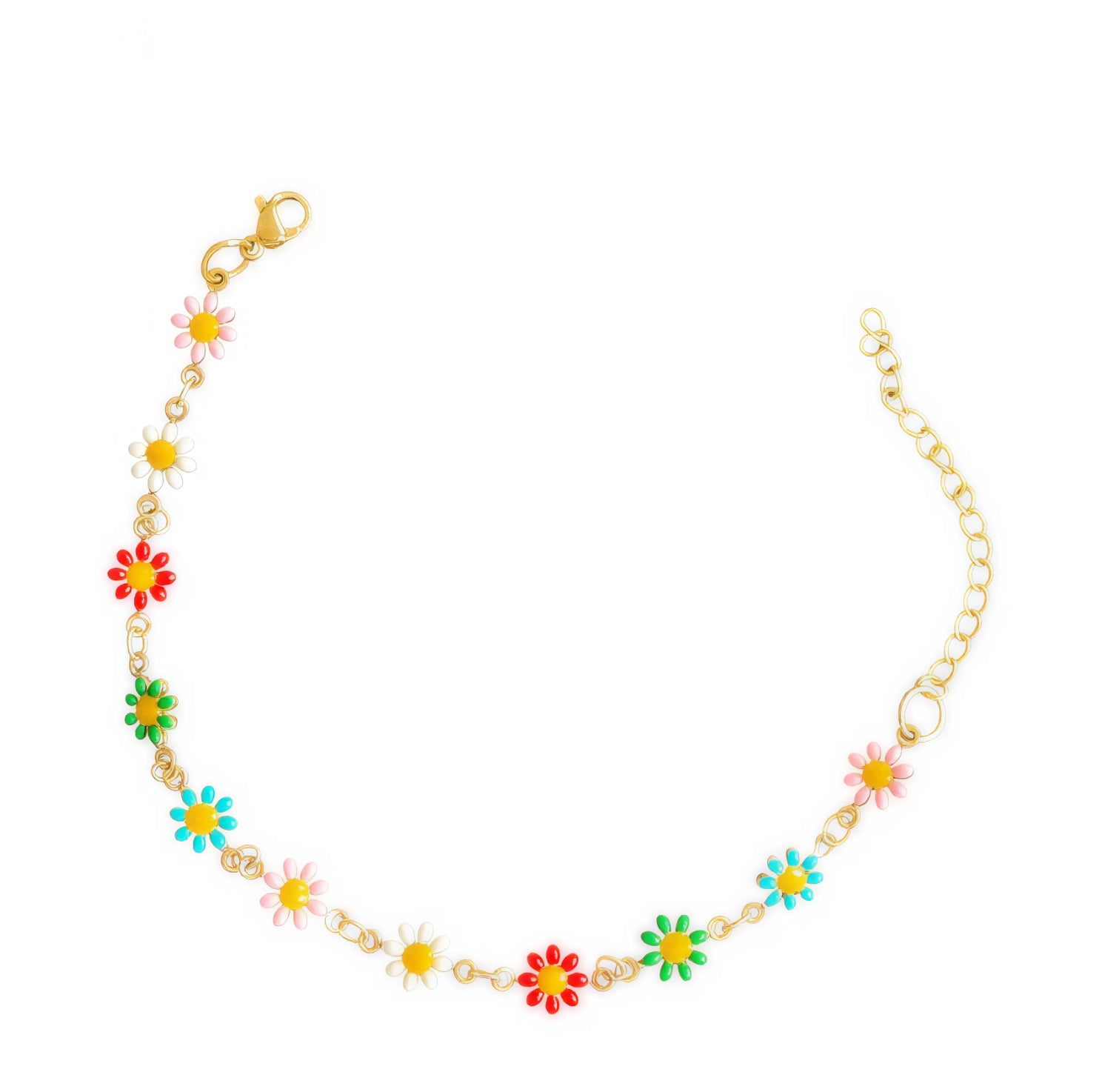 Flower Parade Bracelet – Enamel Flower Chain in 18K Gold Stainless Steel