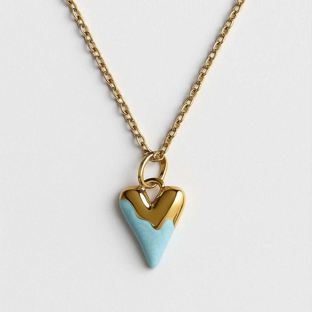Candy Heart Necklace – 18K Gold Plated Stainless Steel with Glossy Resin Heart (Pink or Blue)