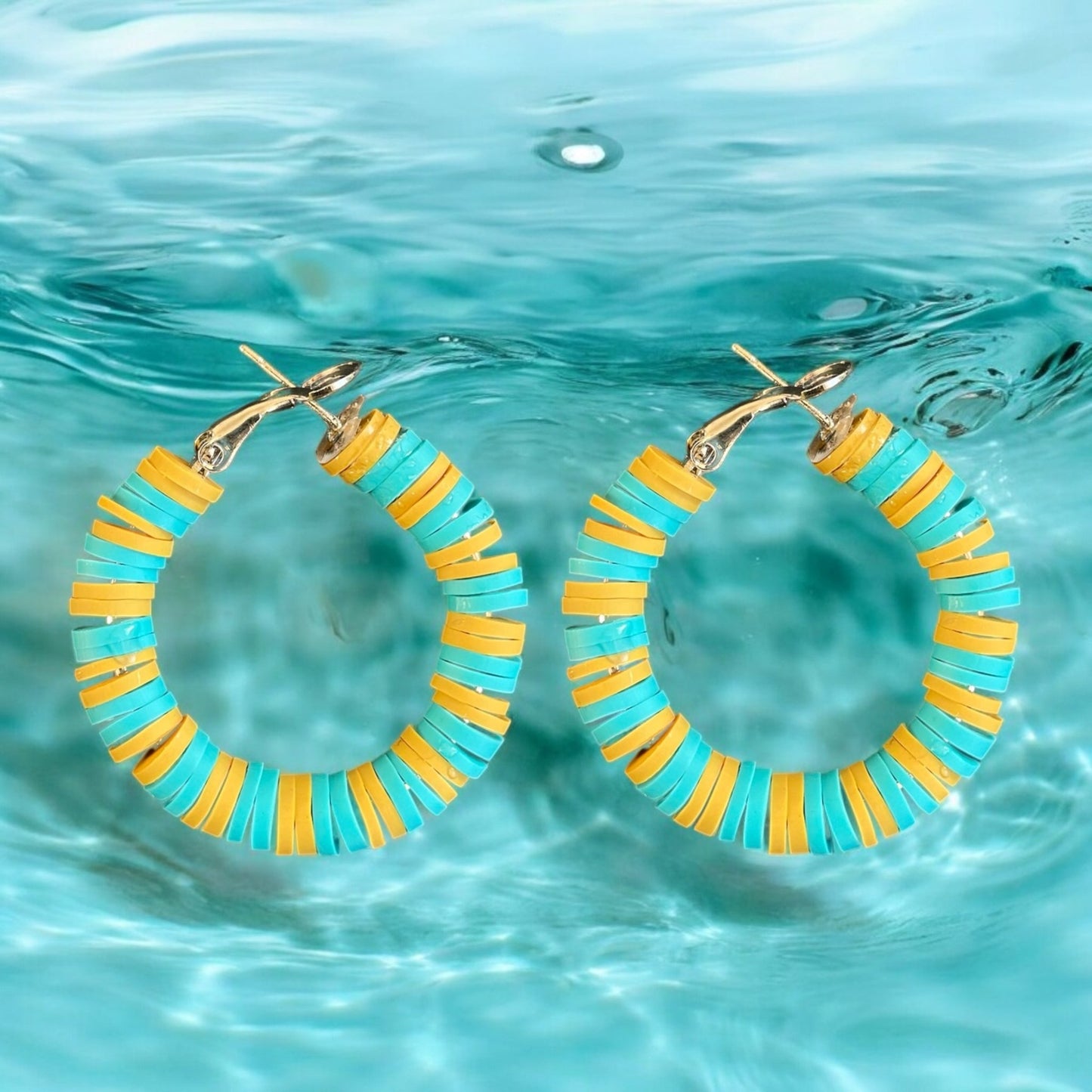 Colourful Pastel Hoops - 22mm Metal Earrings in Turquoise and Sand - lucy andy jewellery