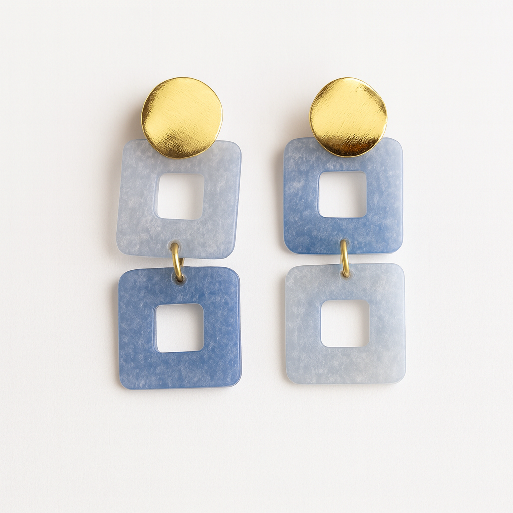 Sky Aqua – Light Blue Resin Earrings with 18K Gold Plated Studs