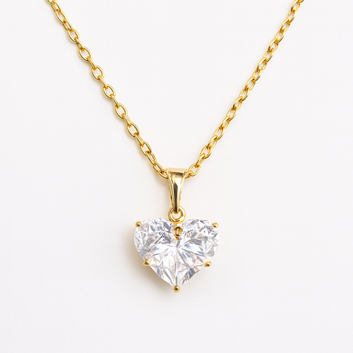 Diamond Heart Necklace – 18K Gold Plated Chain with Cubic Zirconia Crystal Heart