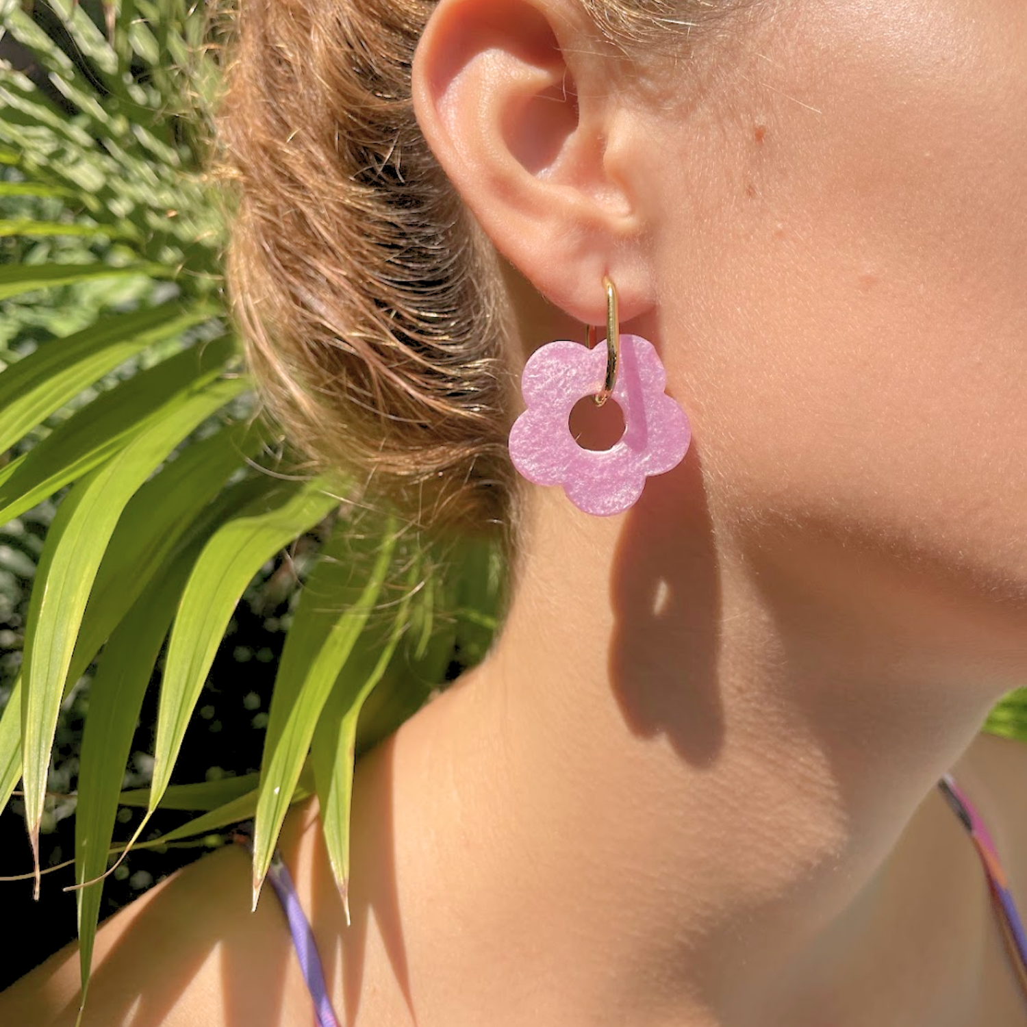 Rectangular Hoops with Resin Flowers