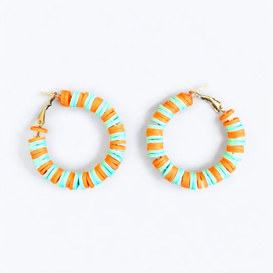 Playful Turquoise and Vibrant Orange Hoops - 22mm Metal Earrings - lucy andy jewellery