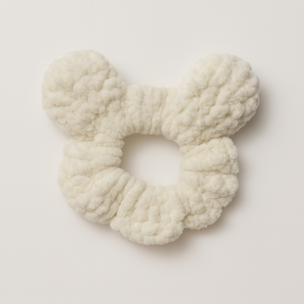 Handmade White Crochet Scrunchie – Wool Hair Accessory