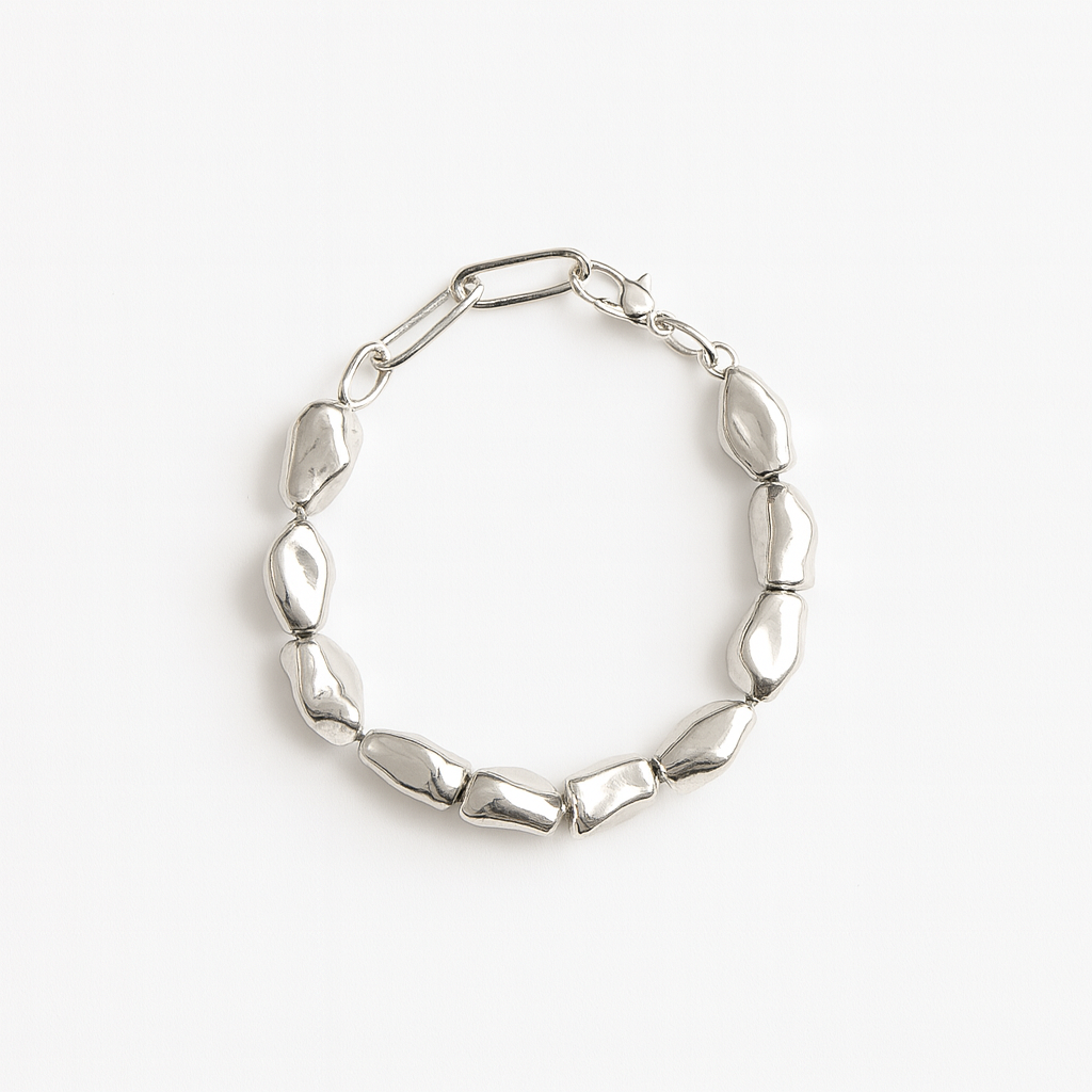 Chunky Silver Plated Bracelet – Handmade Acrylic Statement Bangle