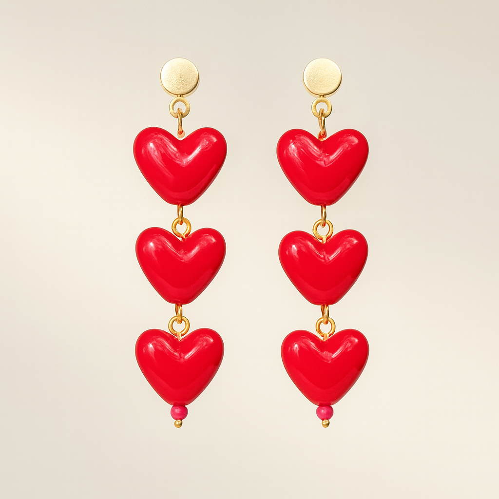 Triple Heart Earrings – Red Acrylic Statement Love