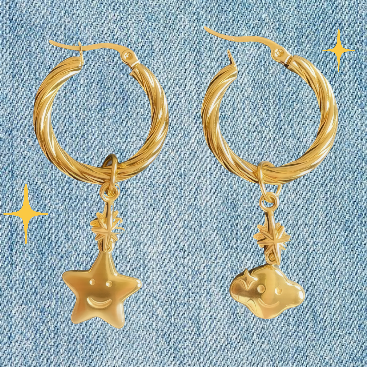 Sunny Side Hoops – Star & Cloud