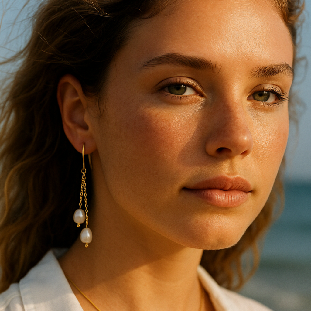 Brisa Larga – Long Freshwater Pearl Earrings with 18K Gold Plated Chain