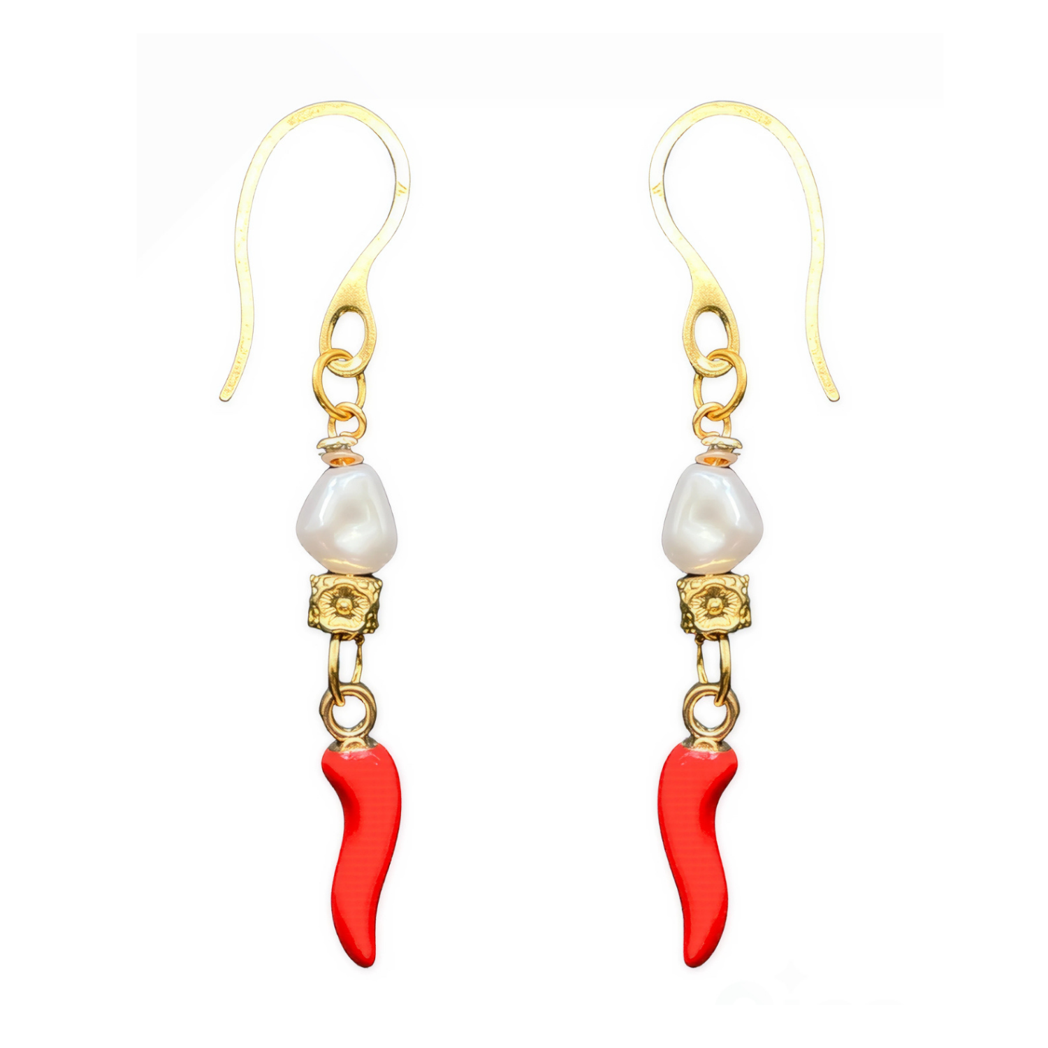 Amalfi Spice Earrings – Pearl, Floral Beads & Acrylic Chilli Charm