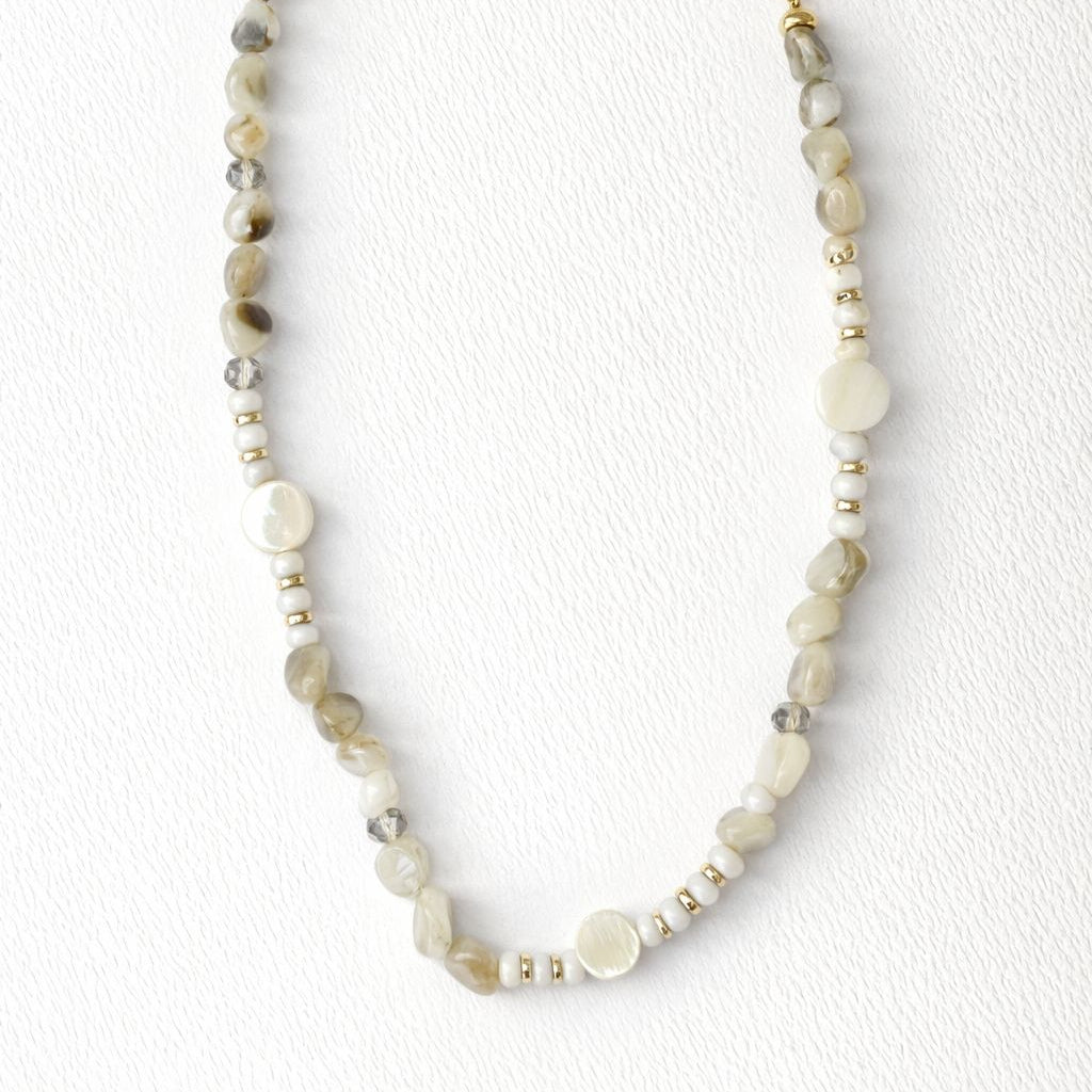 handmade beaded necklace neutral beads 
