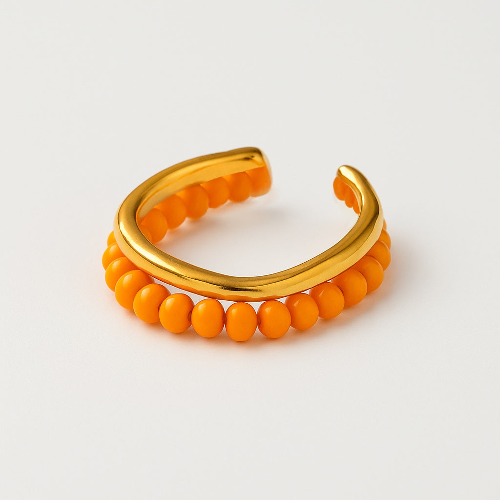 Double Band Ring with Orange Gemstone Beads
