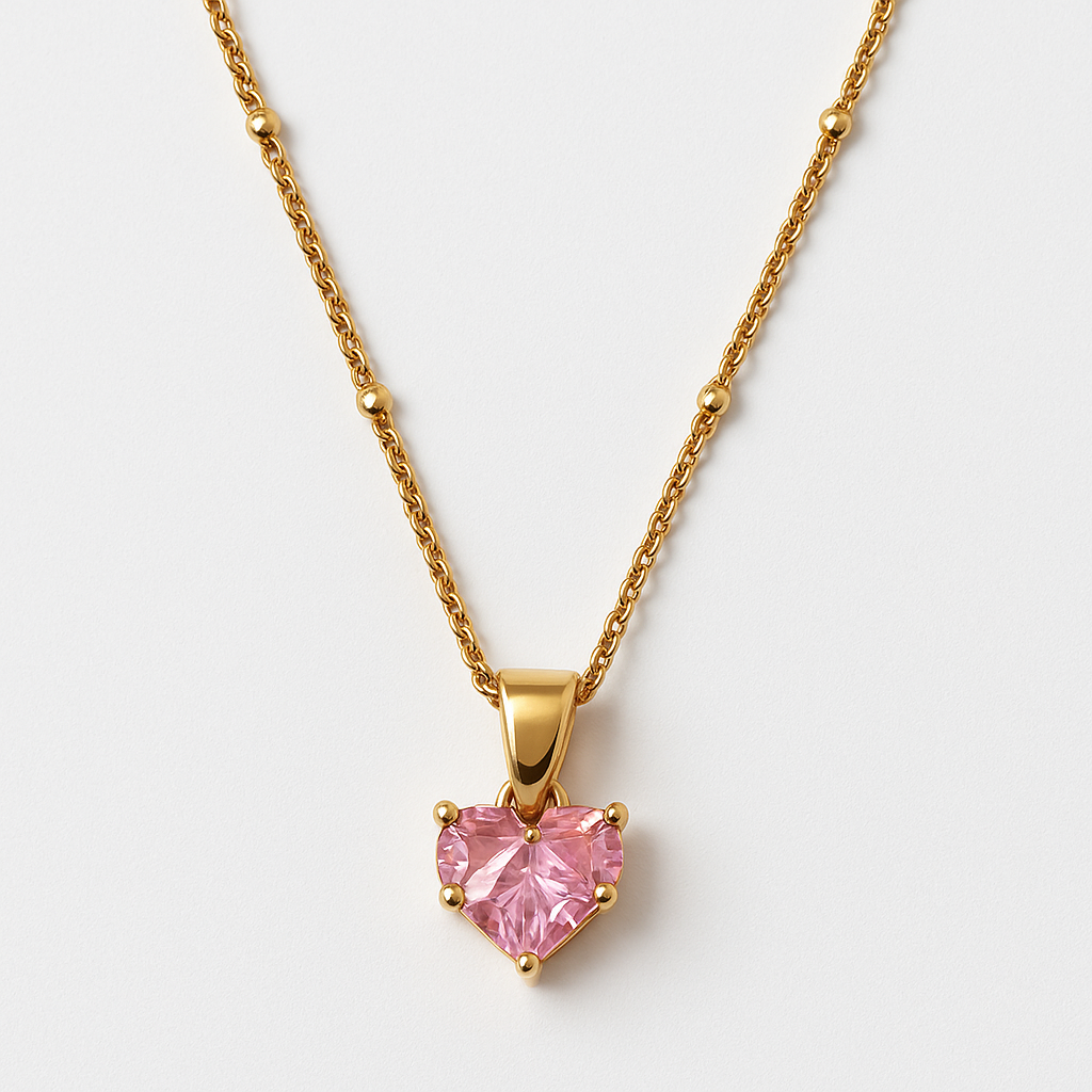 Pink Heart Solitaire Necklace