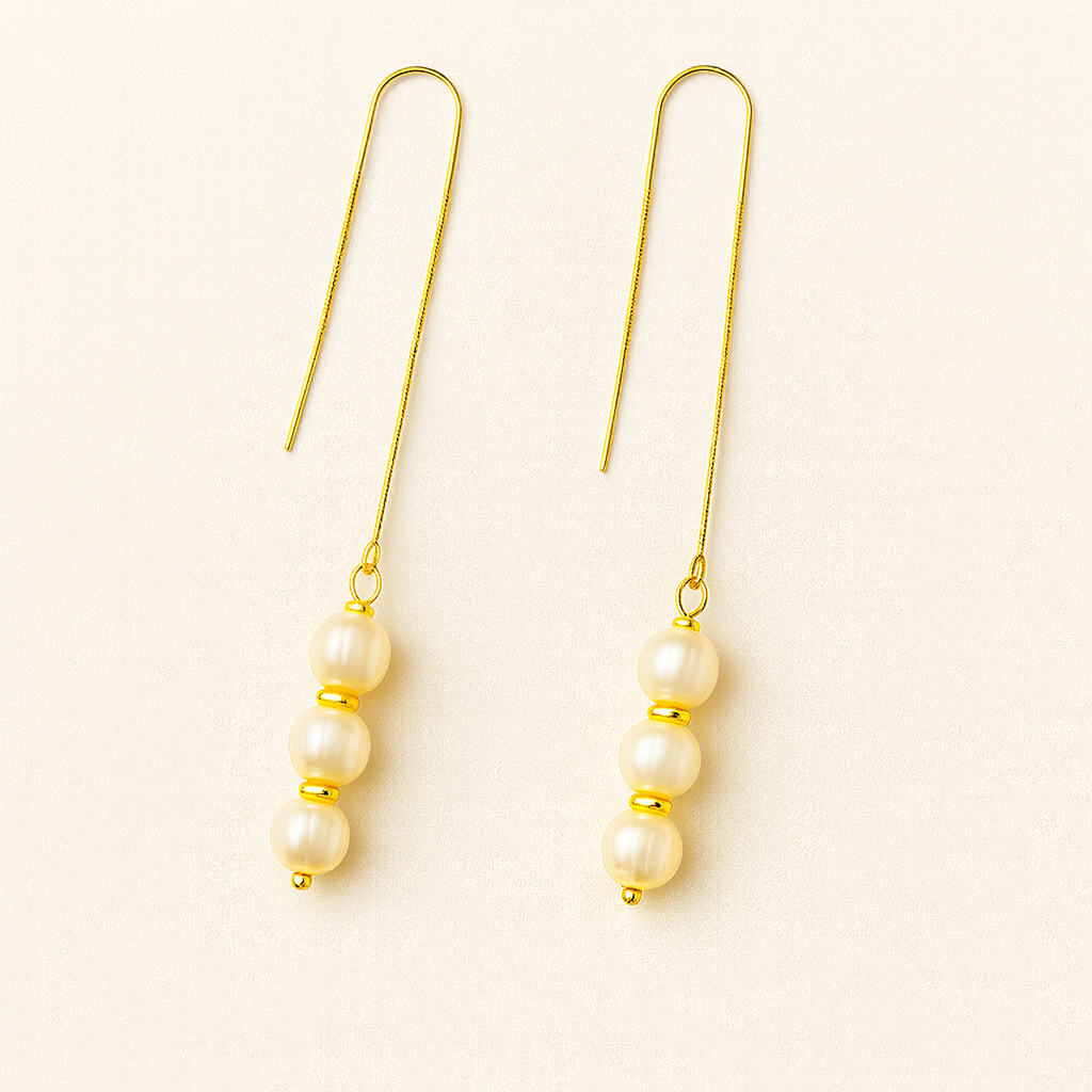 Elegant Threaded Sterling Silver Earrings with Baroque Pearls