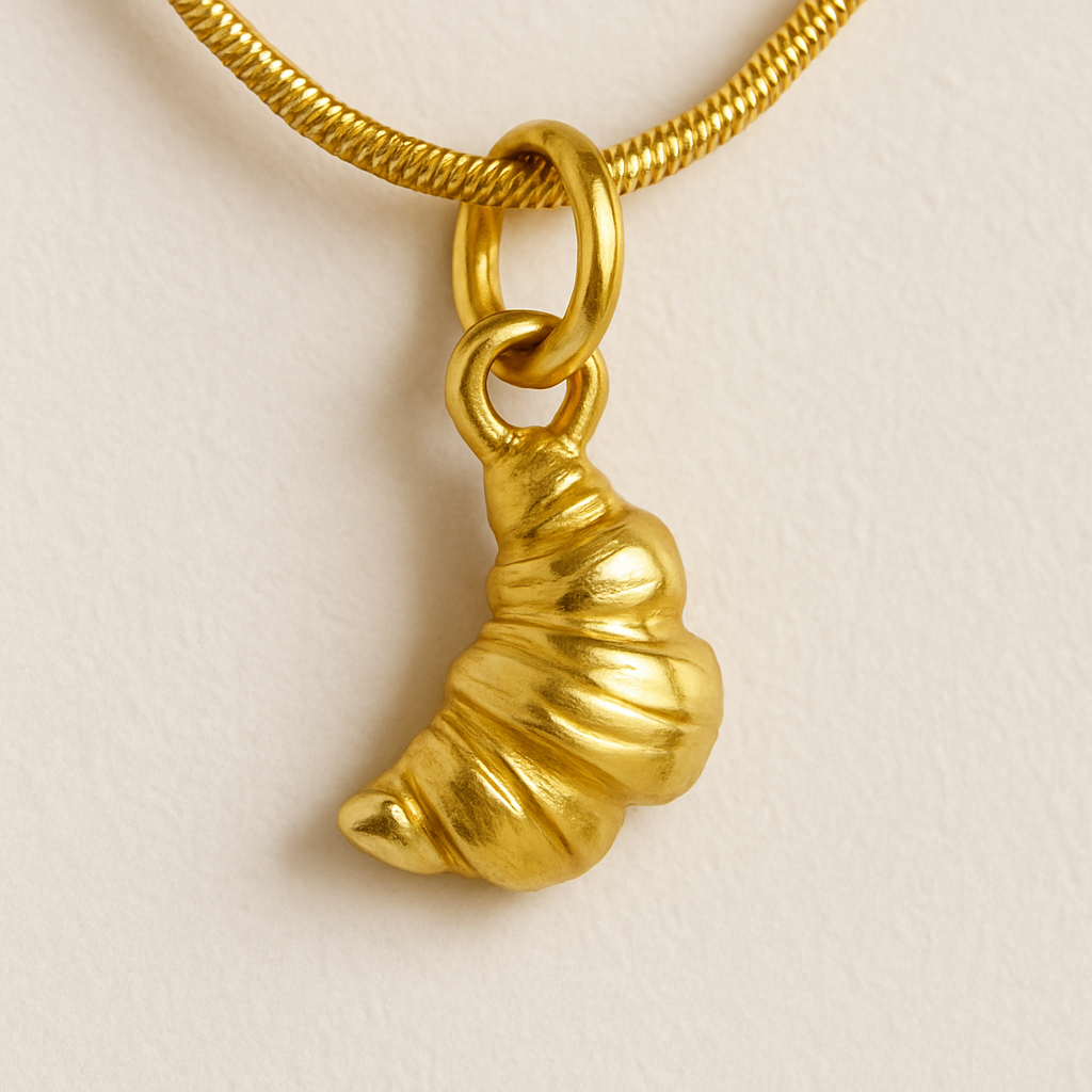 Croissant – Tiny Pastry Necklace in Gold or Silver (Playful Edit)