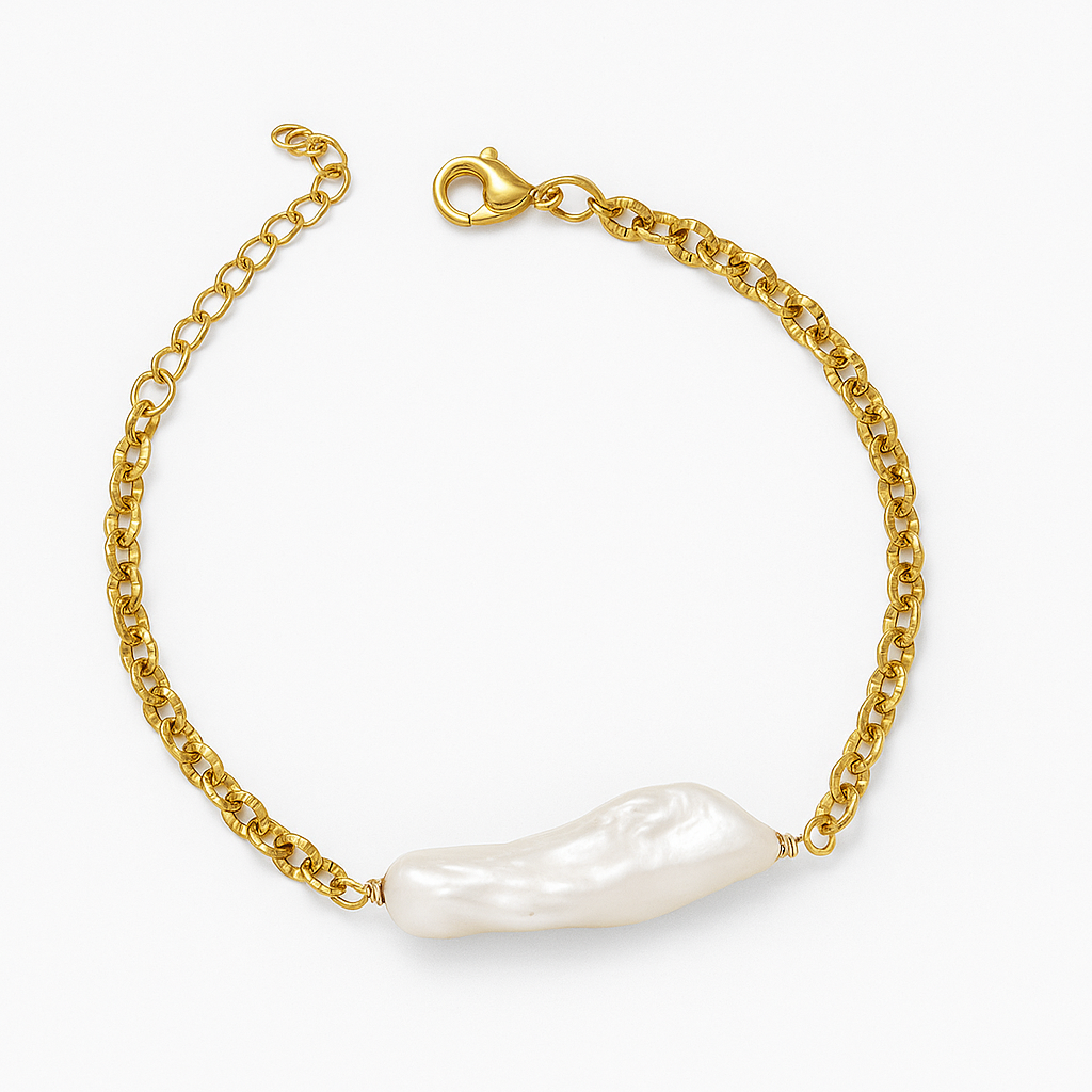 Freshwater Baroque Pearl & Gold Chain Bracelet