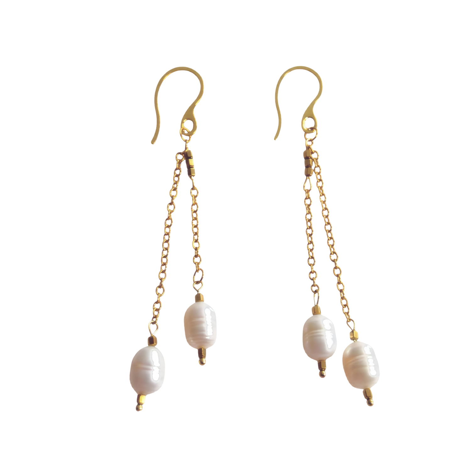 Brisa Larga – Long Freshwater Pearl Earrings with 18K Gold Plated Chain