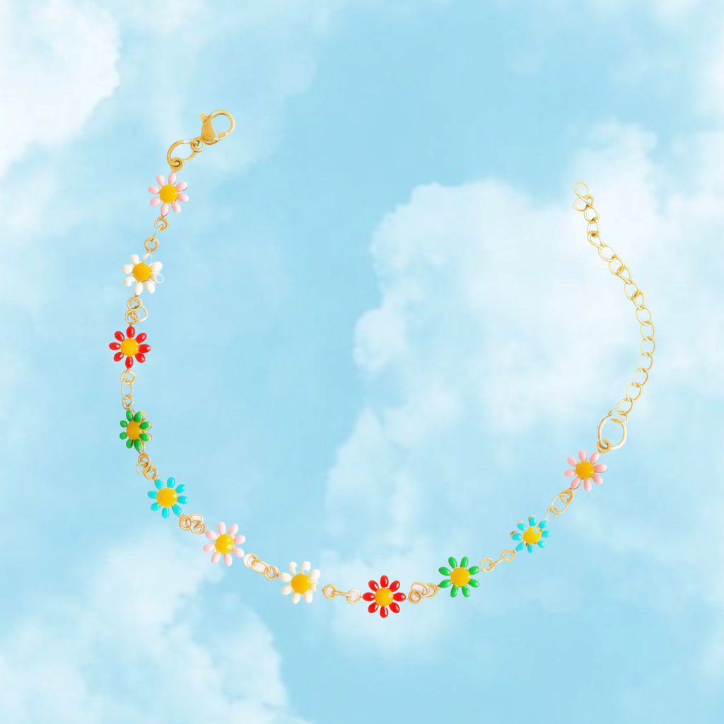 Flower Parade Bracelet – Enamel Flower Chain in 18K Gold Stainless Steel