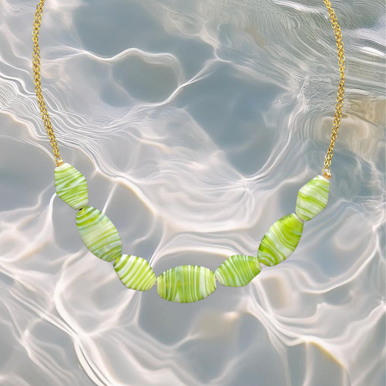 Lima Marbled – Green Marbled Bead Necklace with 18K Gold Plated Chain