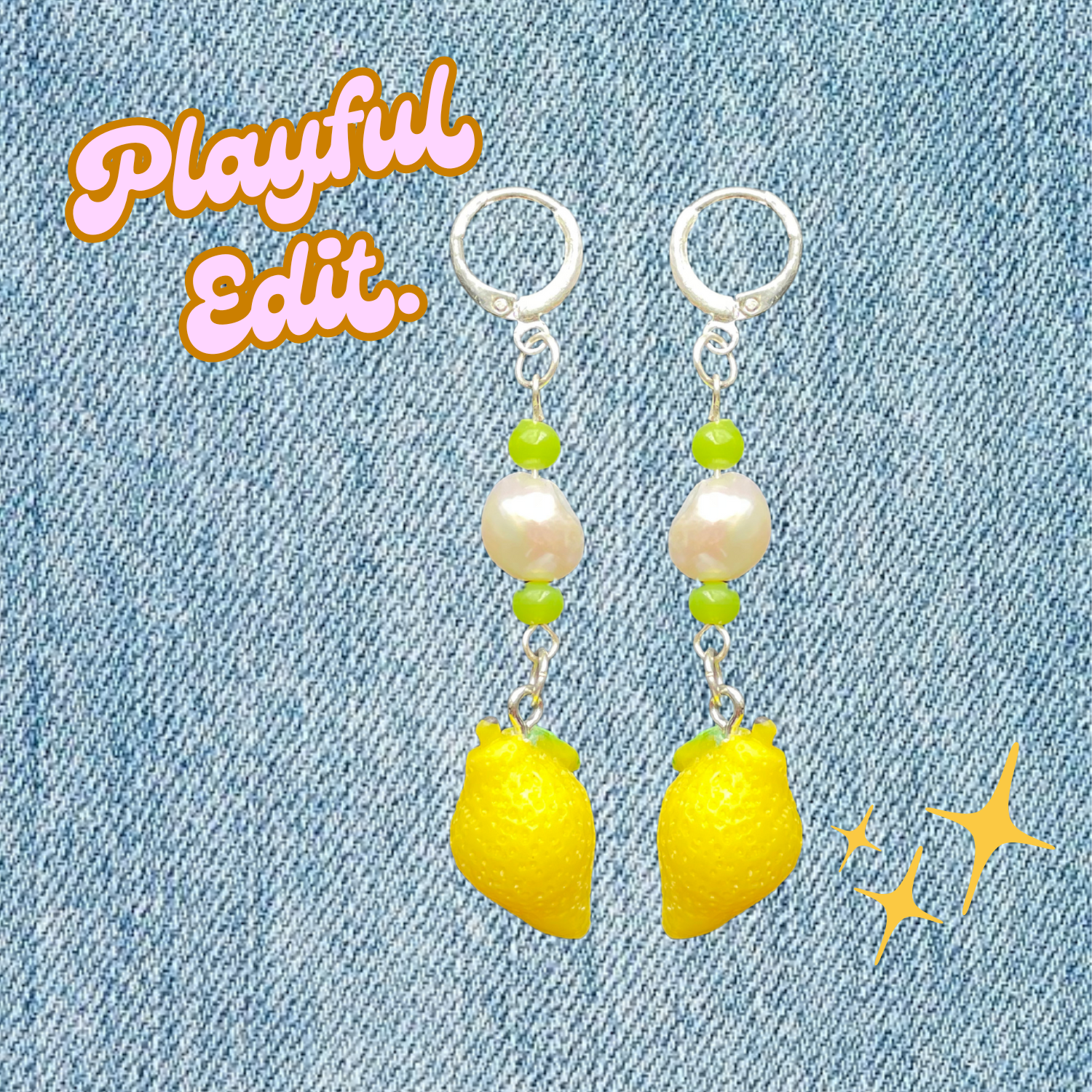 Limoncello Huggies – Sterling Silver Earrings with Freshwater Pearl & Lemon Charm