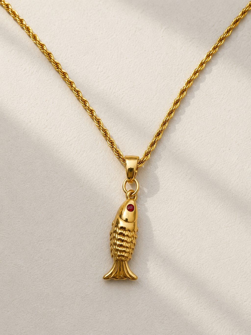 Adria Garnet Eye Fish Pendant Necklace