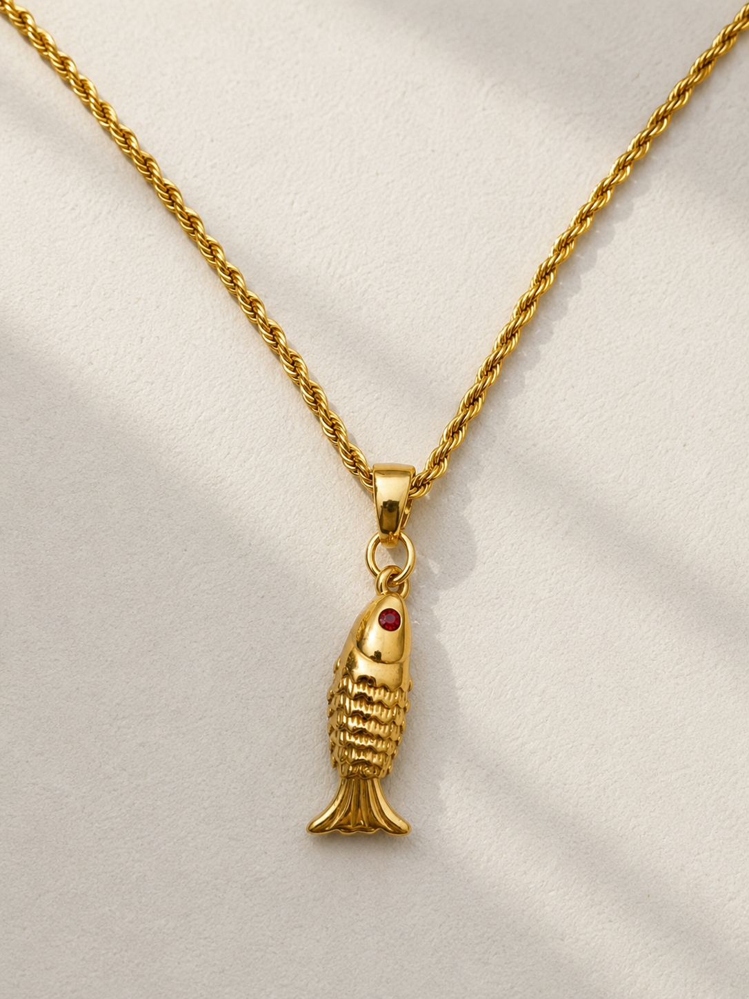 Adria Garnet Eye Fish Pendant Necklace