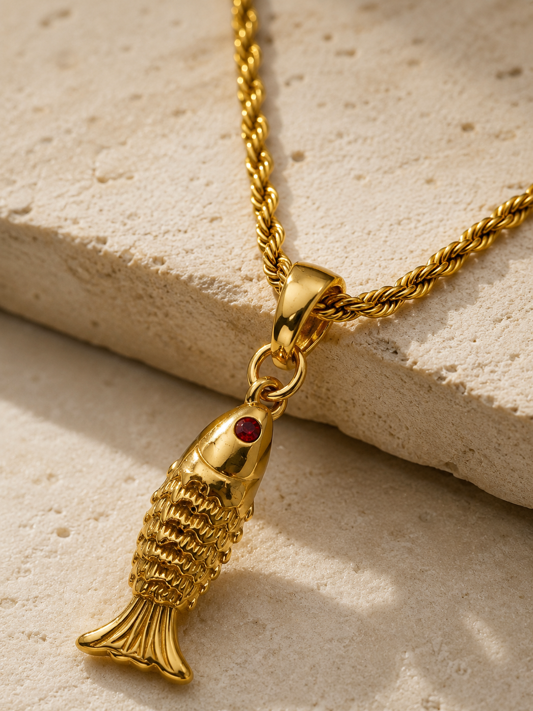 Adria Garnet Eye Fish Pendant Necklace
