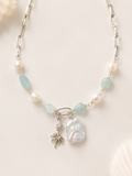 Afrodita Aquamarine & Pearl Charm Necklace