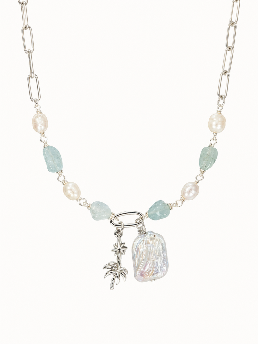 Afrodita Aquamarine & Pearl Charm Necklace