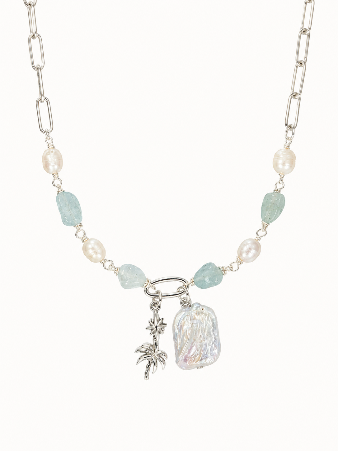 Afrodita Aquamarine & Pearl Charm Necklace