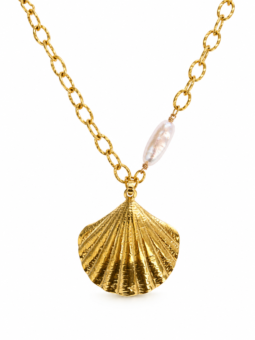 Amphitrite Shell & Baroque Biwa Pearl Necklace