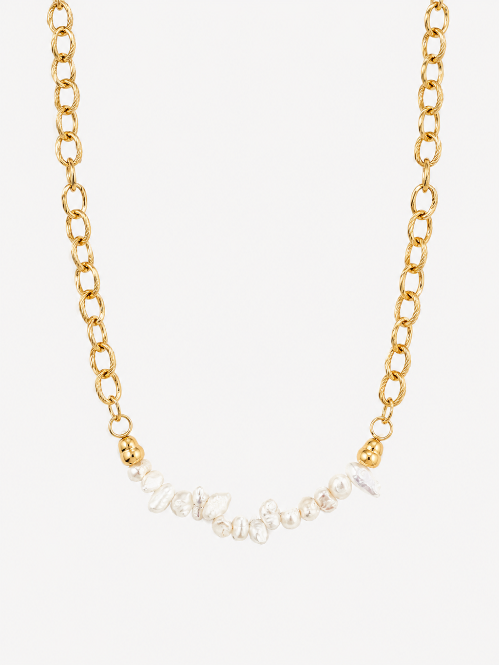 Ariadne Textured Link & Baroque Rice Pearl Necklace