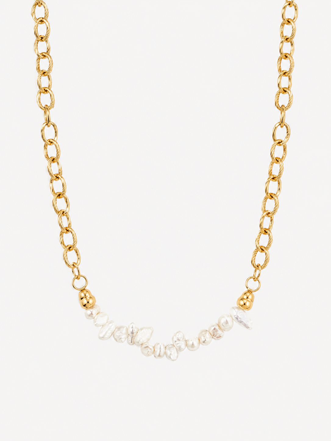 Ariadne Textured Link & Baroque Rice Pearl Necklace