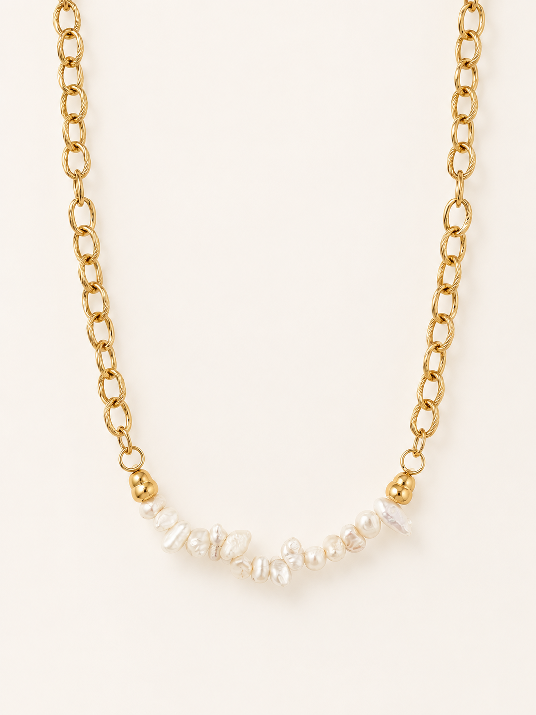 Ariadne Textured Link & Baroque Rice Pearl Necklace