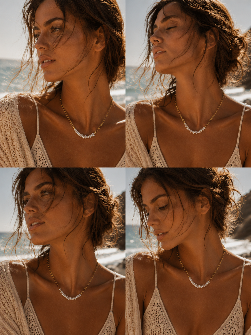 Ariadne Textured Link & Baroque Rice Pearl Necklace