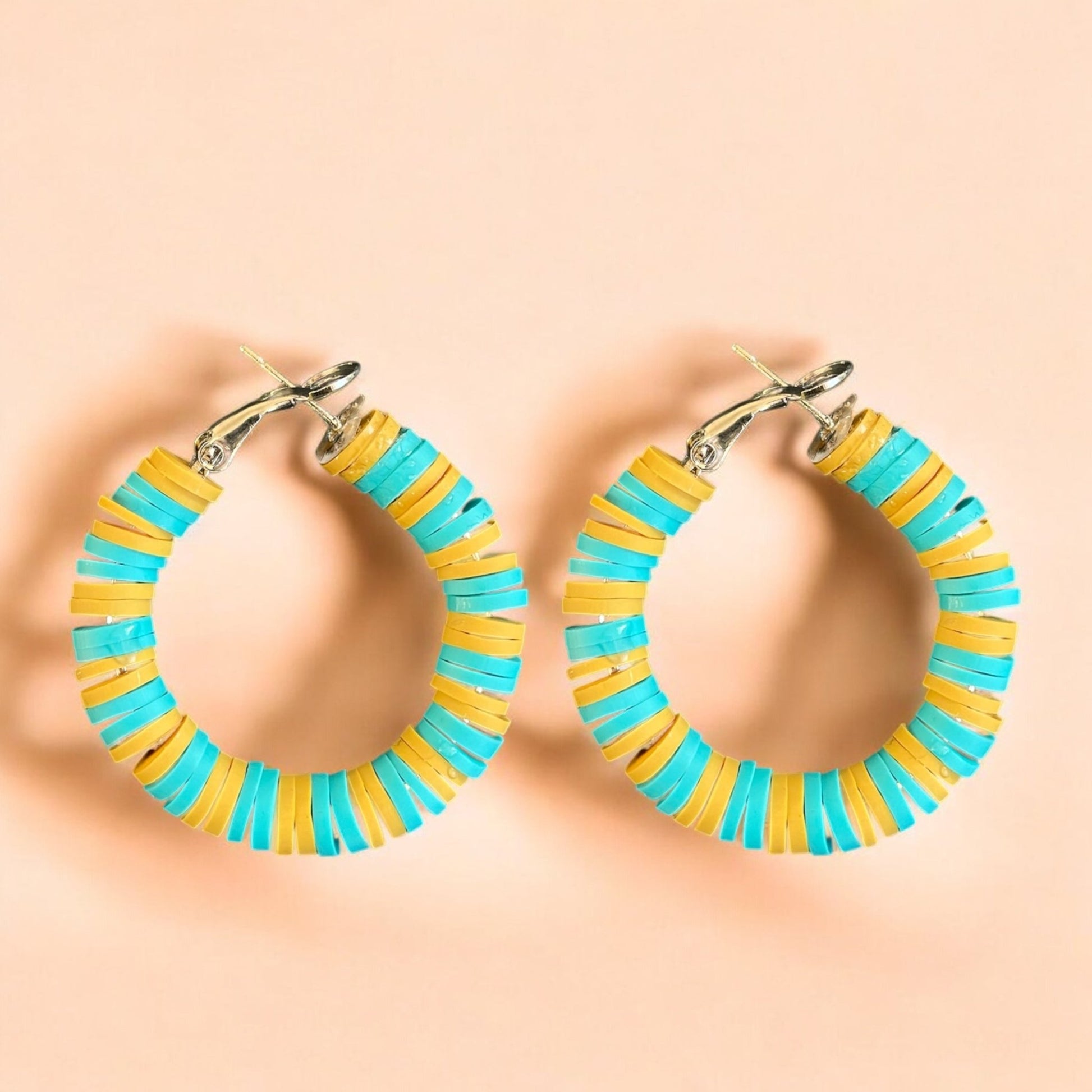 Colourful Pastel Hoops - 22mm Metal Earrings in Turquoise and Sand - lucy andy jewellery