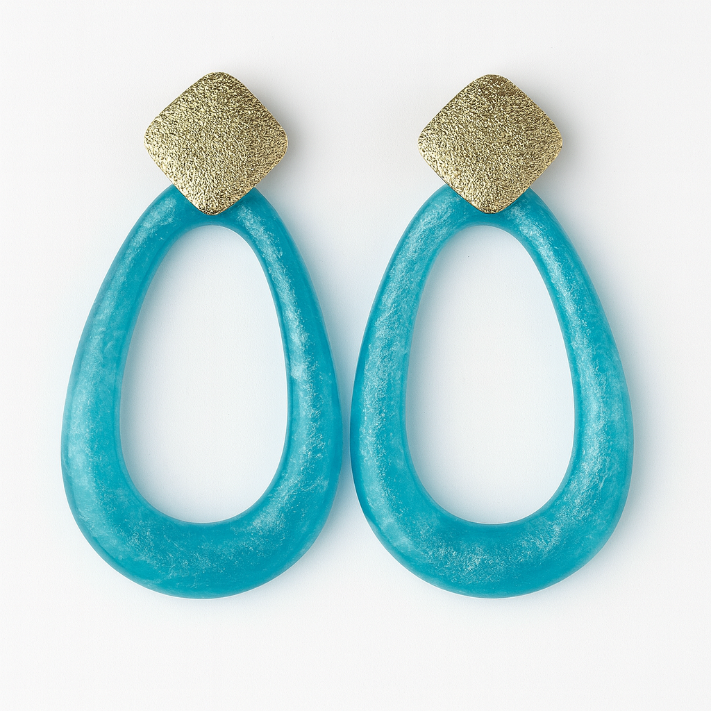 Aqua Blue Resin Statement Earrings